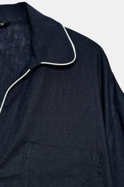 Chemise en lin à passepoils contrastés