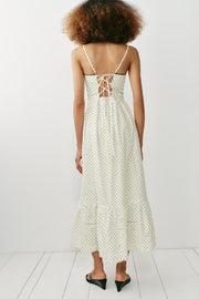 Robe midi imprimée brodée ajourée