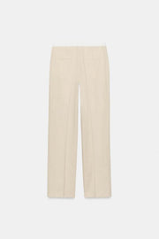 Pantalon droit en lin à taille contrastée