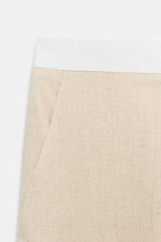 Pantalon droit en lin à taille contrastée