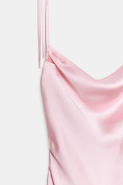 Robe midi satinée à bretelles avec nœuds