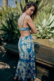 Robe midi imprimée à fentes