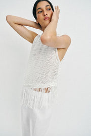 Top en maille à franges
