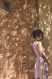 Jupe-culotte longue en maille rayée