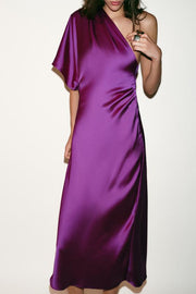 Robe midi asymétrique satinée