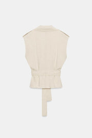 Gilet croisé en lin avec ceinture