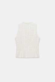 Top à broderies ajourées et brandebourgs