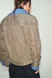 Blouson 100 % cuir suédé à col montant