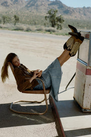 Blouson court 100 % cuir suédé avec ceinture