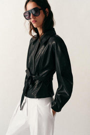 Veste avec ceinture effet cuir