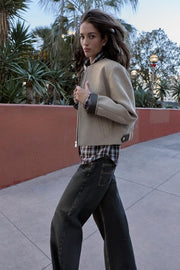 Veste bomber à finitions effet cuir