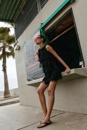 Robe à franges effet suédine à clous