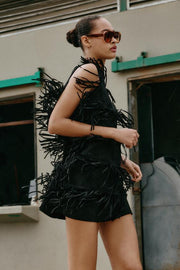 Robe à franges effet suédine à clous