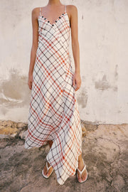 Robe midi à carreaux en lin