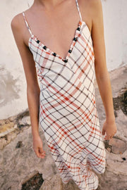 Robe midi à carreaux en lin