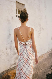 Robe midi à carreaux en lin