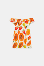 Robe mini à volants et imprimé fruits