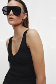 Top décolleté en V côtelé