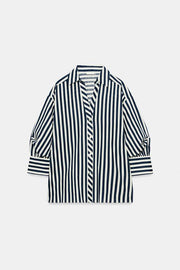 Chemise à rayures en lin à manches bouffantes