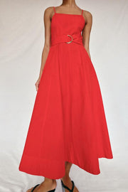 Robe midi en popeline avec ceinture
