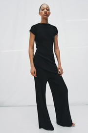 Pantalon large en maille côtelée