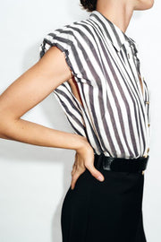 Robe midi contrastée à rayures avec ceinture