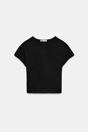 T-shirt court à pois et manches courtes