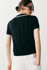Veste polo en maille à dentelle et manches courtes