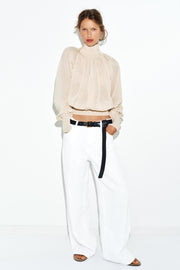 Blouse fluide en maille contrastée
