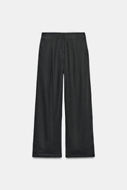 Pantalon droit en lin à dentelle
