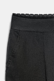 Pantalon droit en lin à dentelle