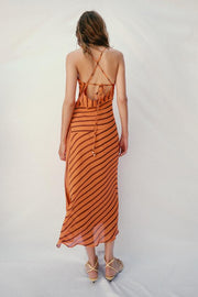 Robe midi rayée à bretelles