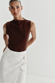 Robe midi contrastée à détail métallique