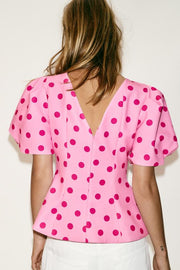 Top à pois à manches bouffantes