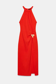 Robe midi dos-nu à détail métallique