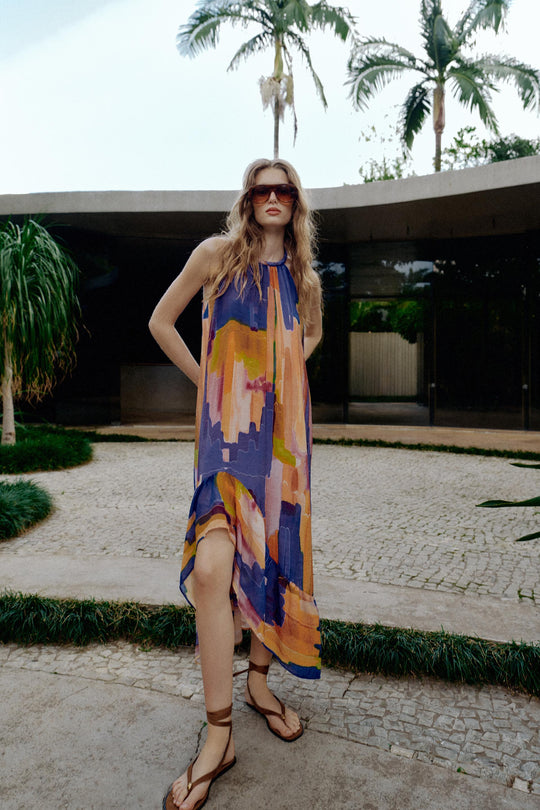 Robe imprimée à bas asymétrique