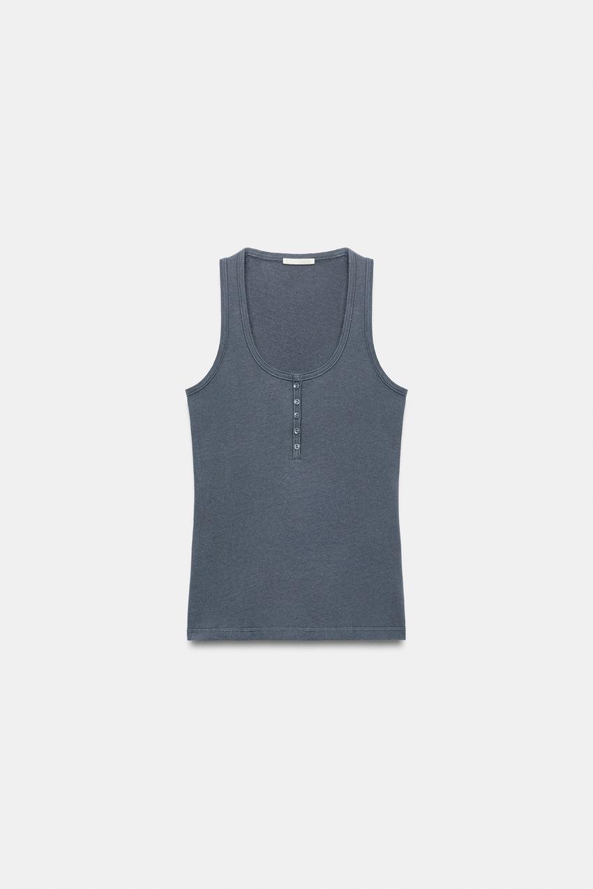 Top à boutons en lin