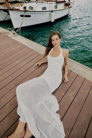 Robe dos-nu en maille contrastée