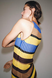 Robe longue en maille rayée