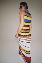 Robe longue en maille rayée