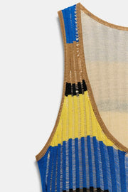 Robe longue en maille rayée