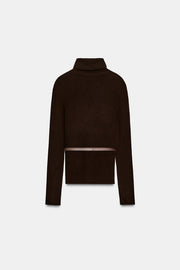 Pull 100 % laine à col montant avec ceinture