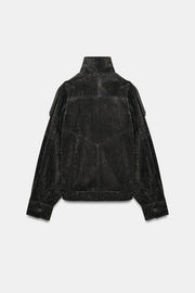 Blouson biker 100 % cuir suédé à boutons recouverts