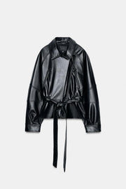 Blouson effet cuir avec ceinture