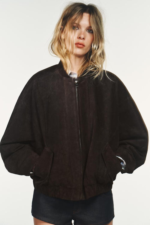Blouson bomber 100 % cuir suédé