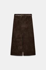 Jupe effet suédine avec ceinture