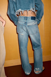 Jean TRF boyfriend déchiré taille mi-haute