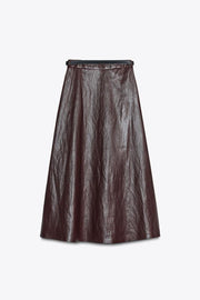 Jupe midi effet cuir avec ceinture
