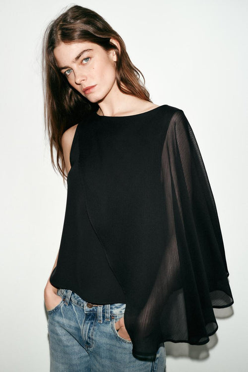 Blouse contrastée effet cape