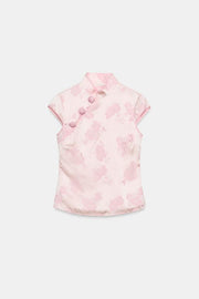 Top satiné en jacquard à boutons